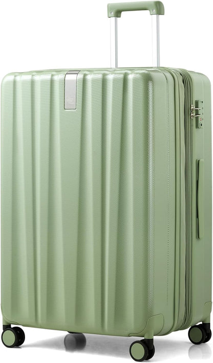 Hanke 29 Inch Expandable Checked Luggage Lightweight PC Hard Shell Luggage Suitcases with Wheels Travel Luggage Rolling Large Suitcase Travel Luggage Bag for Study Abroad.(Bamboo Green)