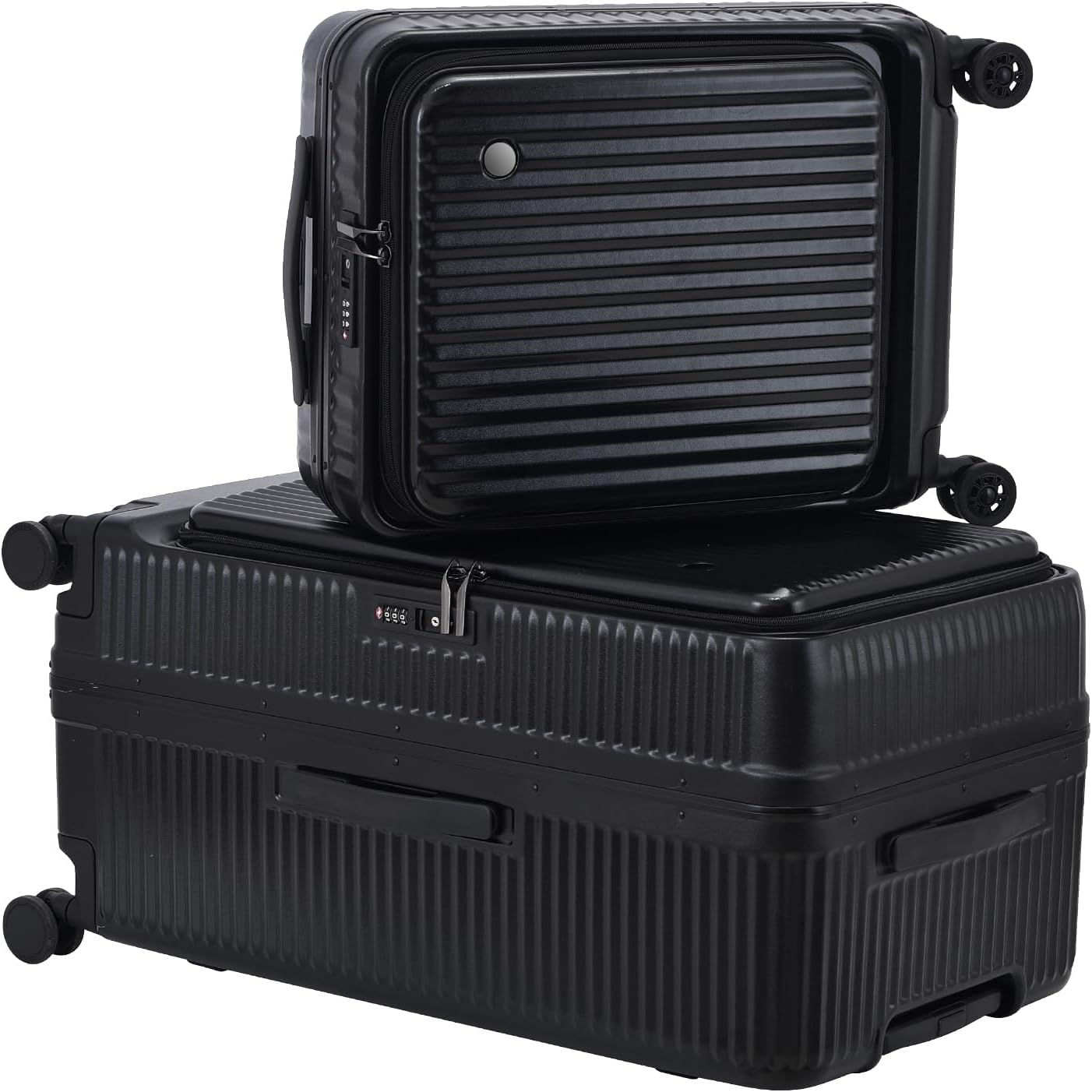 2 pieces 20/29 Aluminum Frame Carry On and Checked Luggage Set with Side Opening, Lightweight Hardshell ABS+PC Trunk Suitcase with TSA Lock, 360° Universal Wheels & Adjustable Handle, Black