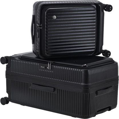 2 pieces 20/29 Aluminum Frame Carry On and Checked Luggage Set with Side Opening, Lightweight Hardshell ABS+PC Trunk Suitcase with TSA Lock, 360° Universal Wheels & Adjustable Handle, Black