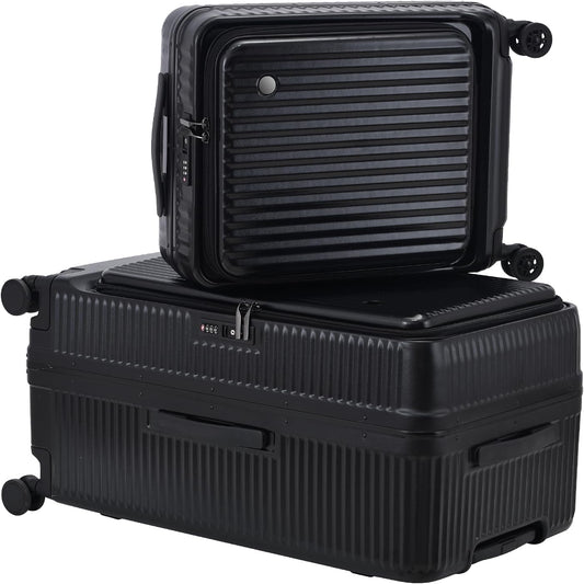 2 pieces 20/29 Aluminum Frame Carry On and Checked Luggage Set with Side Opening, Lightweight Hardshell ABS+PC Trunk Suitcase with TSA Lock, 360° Universal Wheels & Adjustable Handle, Black