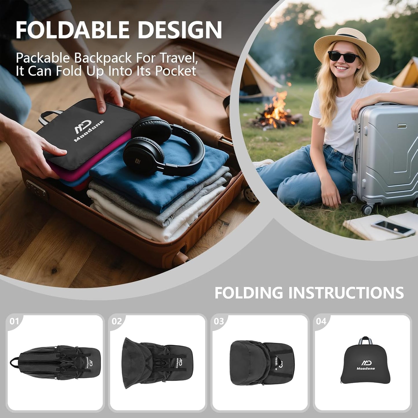 20L Ultra Lightweight Packable Backpack，Handy Foldable Waterproof Daypack for Travel, Collapsible Hiking Backpack Camping Outdoor Cycling Backpacking Women & Men, Black