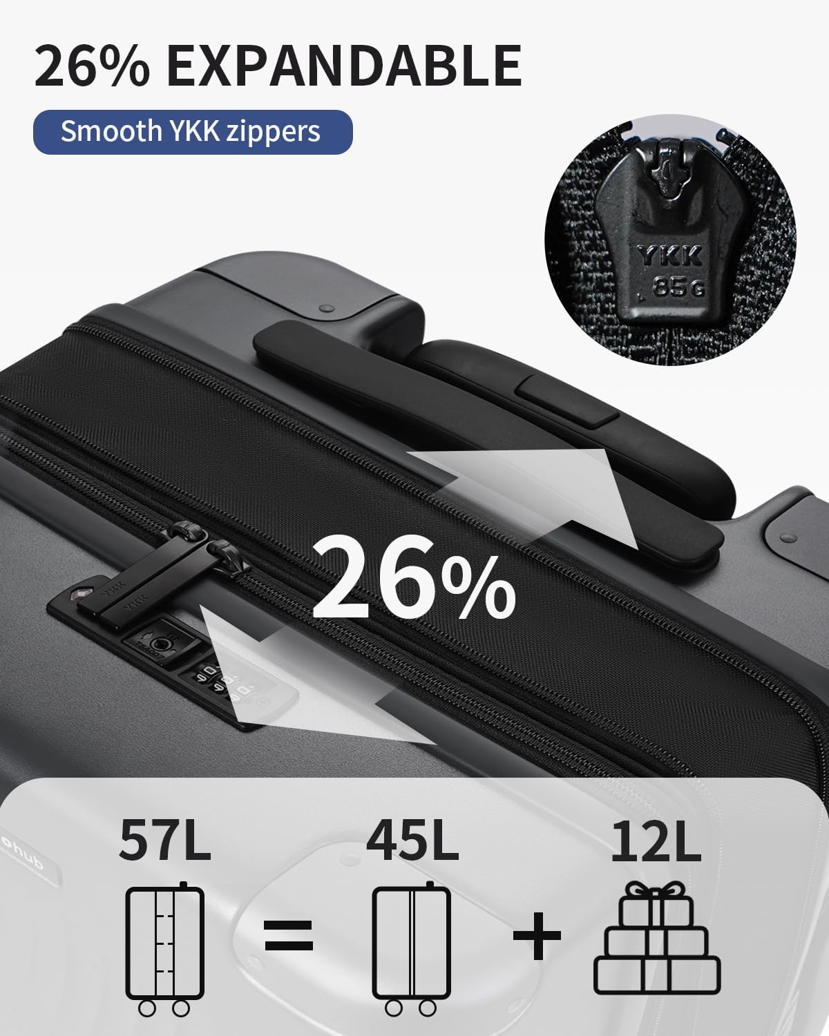 ECOHUB Hardside Expandable Carry On Luggage, 20" Rolling Luggage 22x14x9 Airline Approved with Spinner Wheels & TSA Lock, Lightweight Small Hardshell Travel Suitcase Valises, 20inch Carry-on Grey