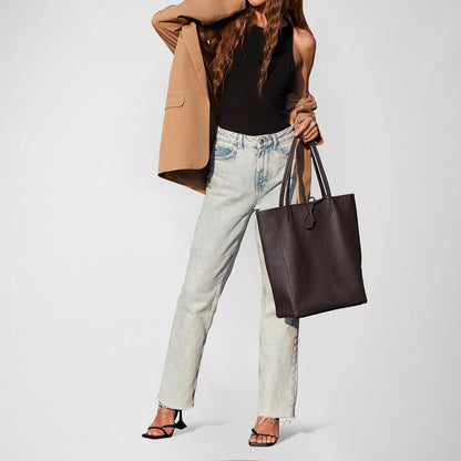 Italian Calf Leather Tote for Women with Zipper, Inner Pocket & Flat Base | Soft Unlined Shopper for Work & Travel