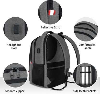Backpack for Men Women, Travel School Backpacks for Teen Boys, Bookbag with USB Charging Port, Anti Theft College Students Backpack Fits 15.6 Inch Laptop, Casual Work Business Back Pack, Grey