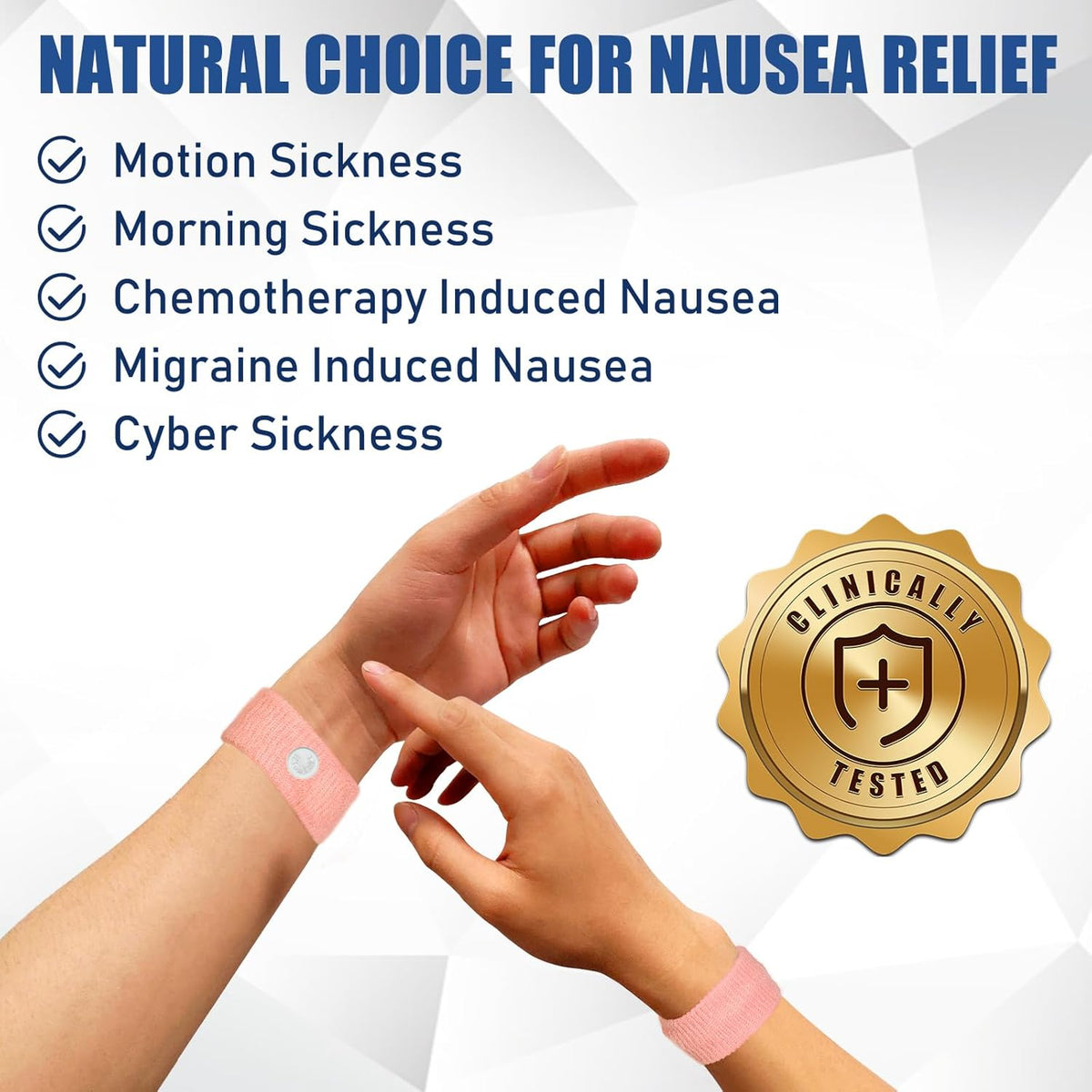Motion Sickness Bands Anti Nausea Wristband for Adult and Kids Morning Sickness Relief for Pregnant Women Acupressure Nausea Relief for Car, Sea, Air Sickness - 2 Pairs Blue, Pink