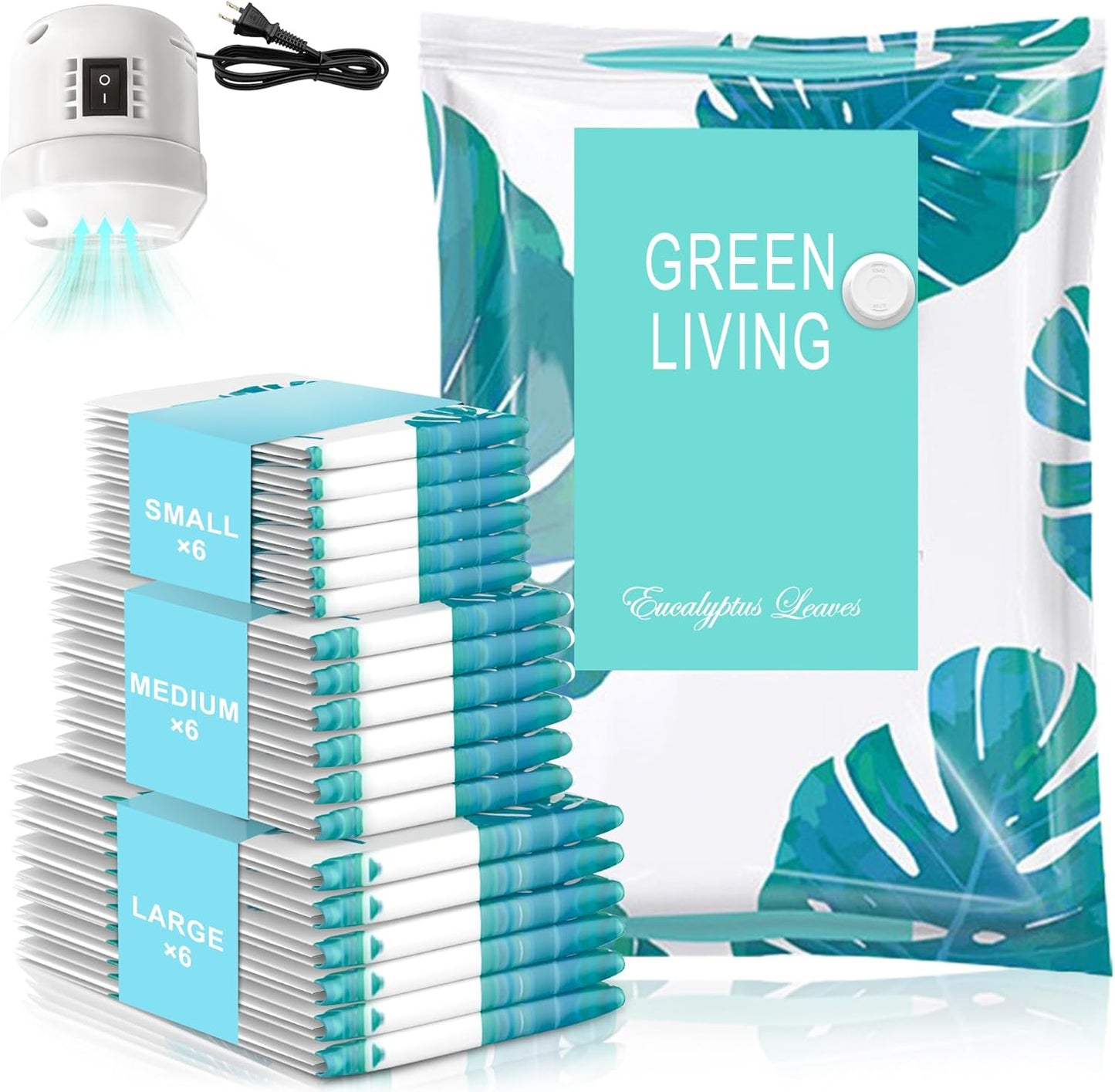 18 Pack Vacuum Storage Bags for Travel Clothing with High Pressure Electric Pump, 3 Sizes Large/Medium/Small Space Saver Bag Vacuum Sealed for Luggage Blankets, Vacuum Seal Bag for Bedding Comforters