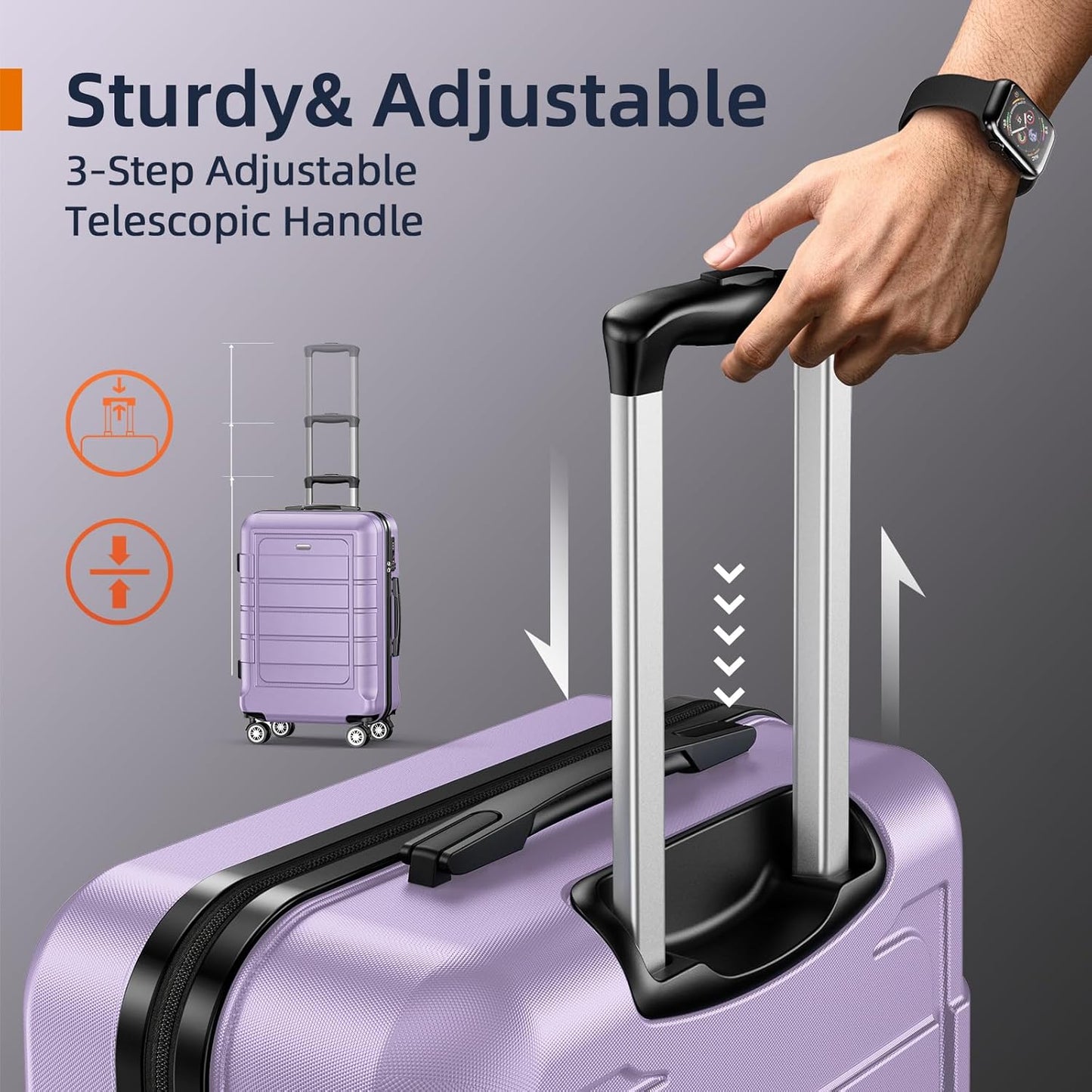 SHOWKOO Luggage Sets Expandable PC+ABS Durable Suitcase Double Wheels TSA Lock Lavender Purple 3pcs