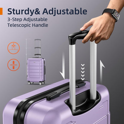 SHOWKOO Luggage Sets Expandable PC+ABS Durable Suitcase Double Wheels TSA Lock Lavender Purple 3pcs