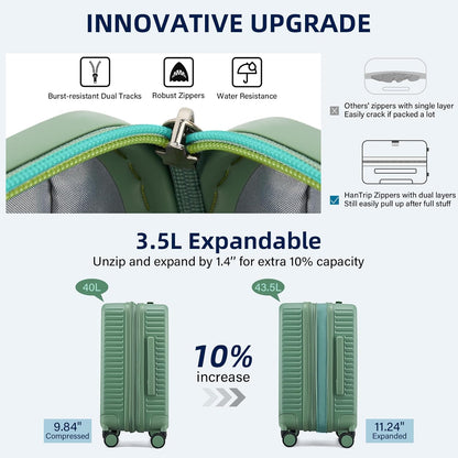 Hard Shell Suitcases Airline Approved 20 Inch Carry on Luggage, Expandable Travel Luggage with Cup Holder Charger Built in, Small Lightweight Suitcases with Wheels, Forest Green