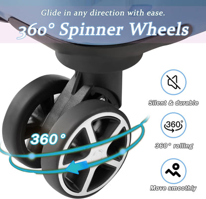 Merax Luggage Set 3 Piece Glossy PC Suitcases with Spinner Wheels, Built-In TSA Lock, 20" Carry-On Airline Approved 24" Checked Luggage, Foldable Duffel Bag for Travel (Gradient Color)