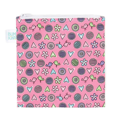 Bumkins Reusable Sandwich and Snack Bags, for Kids School Lunch and for Adults Portion, Washable Fabric, Waterproof Cloth Zip Bag, Travel Pouch, Food-Safe Storage, Large, Love Birds Pink