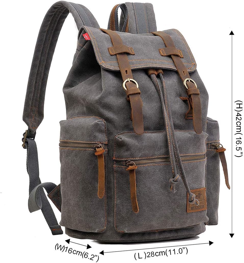 AUGUR High Capacity Canvas Vintage Backpack - for Camping Hiking Travel 12-15" Laptop Rucksack School Backpack (M-Gray)