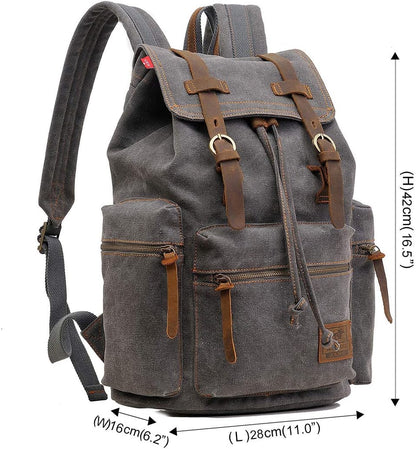 AUGUR High Capacity Canvas Vintage Backpack - for Camping Hiking Travel 12-15" Laptop Rucksack School Backpack (M-Gray)