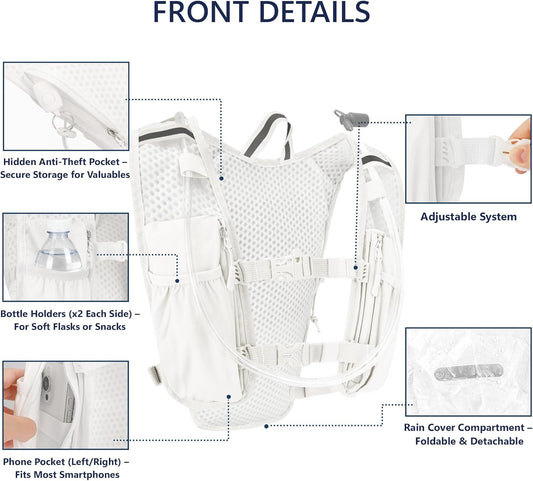 Zavothy Hydration Running Vest for Men & Women – Lightweight 1.5L Hydration Pack with Phone Pockets, Water Bottle Holders, Reflective Strips, Rain Cover – Trail Running, Cycling, Marathon