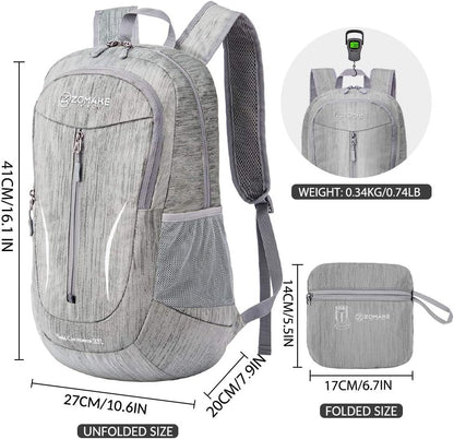 ZOMAKE 25L Ultra Lightweight Packable Backpack, Foldable Hiking Backpacks Water Resistant Small Folding Daypack for Travel(Silver Gray)