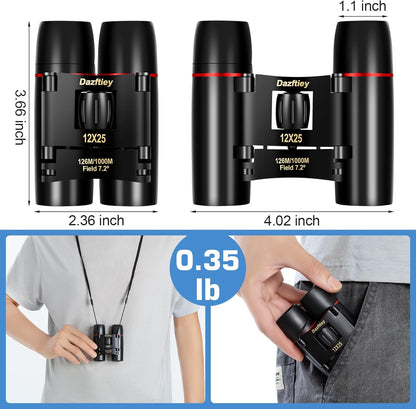 12x25 Small Compact Binoculars for Adults & Kids - Mini Lightweight High Powered Binoculars with Clear Vision for Cruise Ship, Bird Watching, Travel, Opera Concert