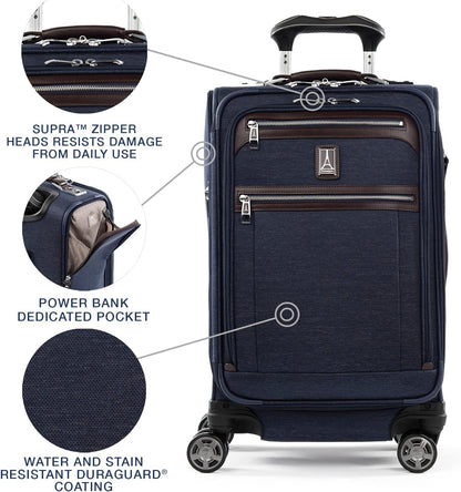 Travelpro Platinum Elite Softside Expandable Carry on Luggage, 8 Wheel Spinner Suitcase, USB Port, Suiter, Men and Women, True Navy Blue, Carry On 21-Inch