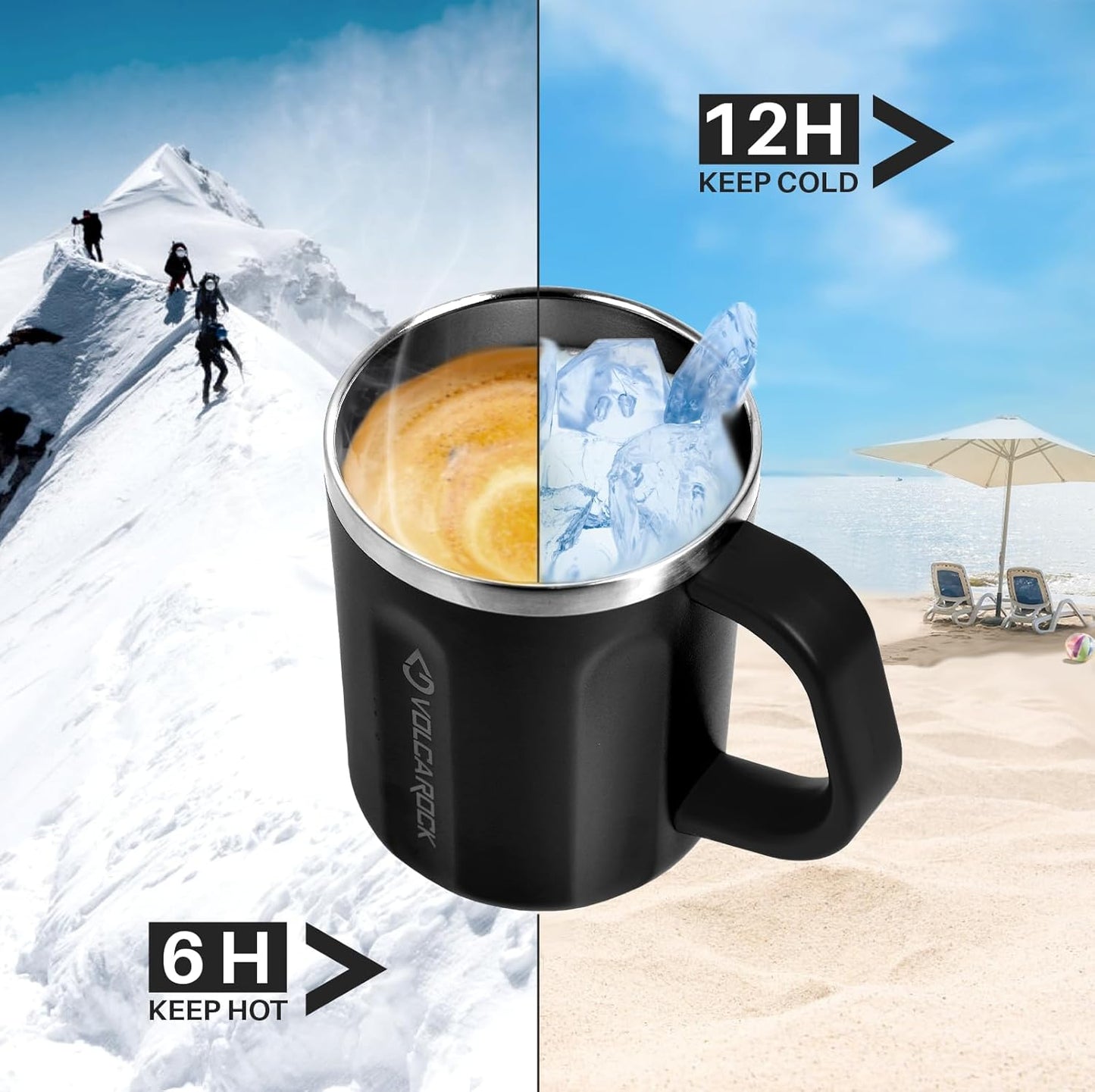 Stainless Steel Coffee Mug with Handle, 16 oz Double Wall Vacuum Insulated Travel Mug Tumbler With Slider Lid, Great Tea Mug for Men and Women (Black)