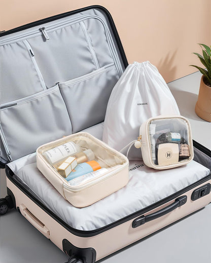 KOTORA TSA Approved Toiletry Bag with Mini Clear Makeup Bag PVC Cosmetic Bags for Women and Men, Carry on Airport Airline Compliant Bag Car Accessories for Women Men(B-Clear White)