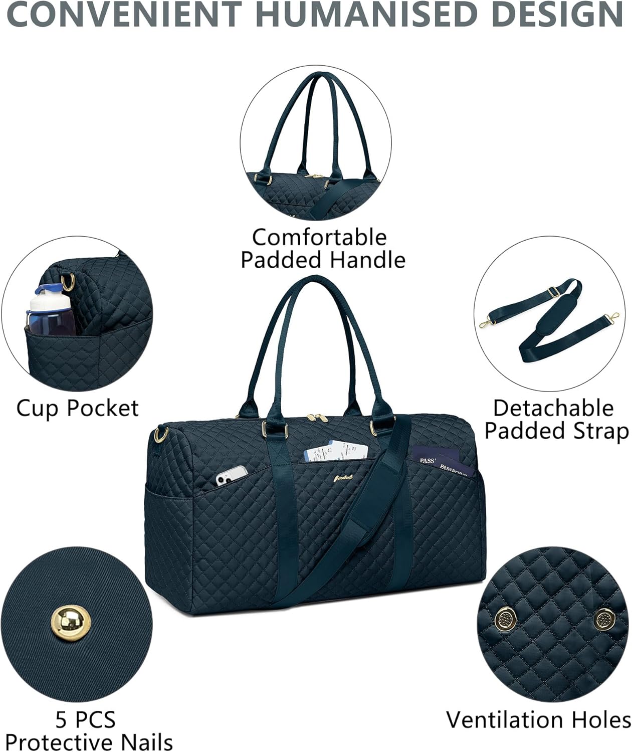 Weekender Travel Duffle Bag for Women - Carry on Bag with Shoe Compartment Overnight Bags with Toiletry Bag Wet Pocket Weekend Traveling Yoga Gym Hospital Bags for Labor and Delivery Blue