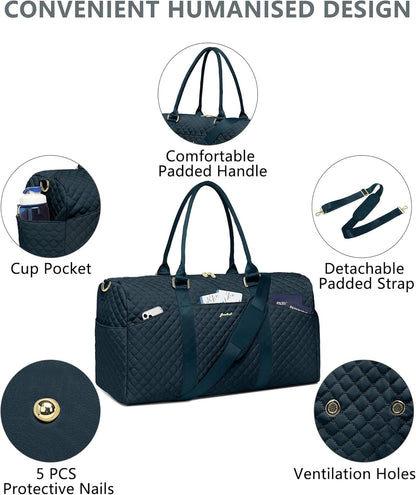 Weekender Travel Duffle Bag for Women - Carry on Bag with Shoe Compartment Overnight Bags with Toiletry Bag Wet Pocket Weekend Traveling Yoga Gym Hospital Bags for Labor and Delivery Blue