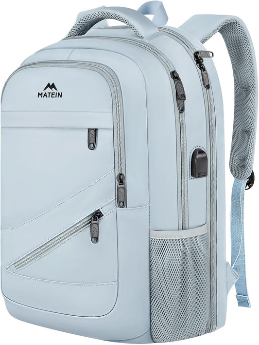 MATEIN College Backpack Women, 17 Inch Large Capacity School Laptop Bookbag with USB Port for Teachers, Water Resistant Nursing Work Computer Backpack, Multiple Pockets Travel Daypack, Haze Blue