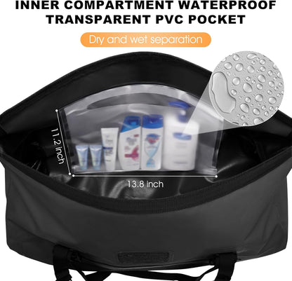 Waterproof Duffel Bag, 30L Roll-top Motorcycle Dry Bag with Air Valve & Quick-fixed Straps, Travel Duffle Bags for Kayaking Paddle Boarding Rafting Boating Camping Riding Fishing - Black