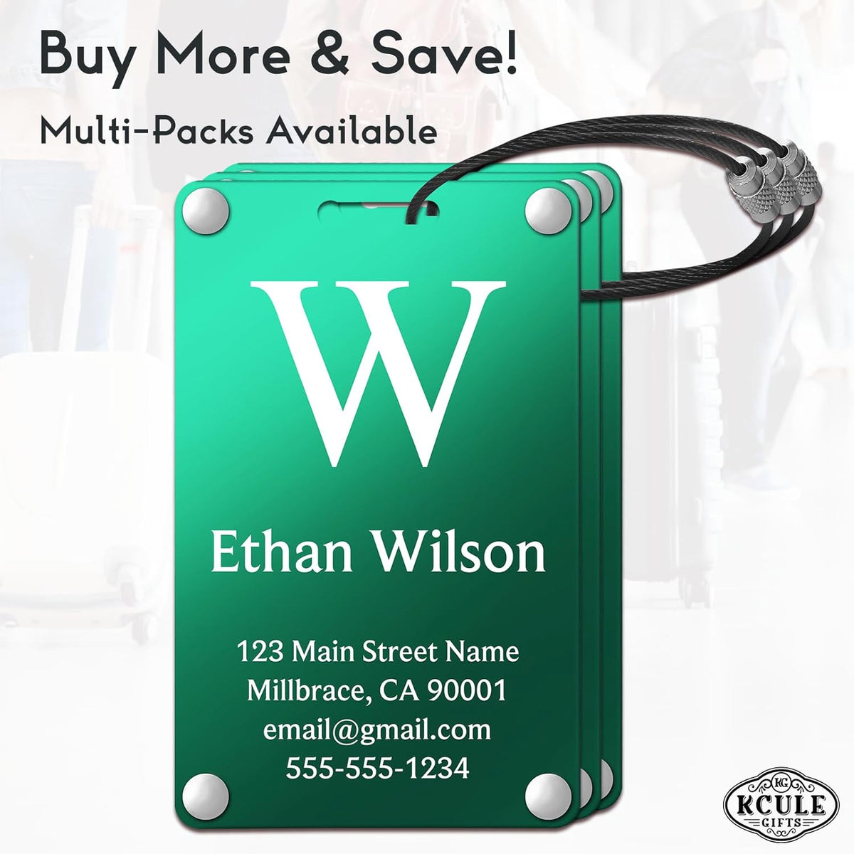 Personalized Luggage Tags: Custom Metal Luggage Tags for Suitcases, Backpacks and Bags with Your Personalized Text (Green)