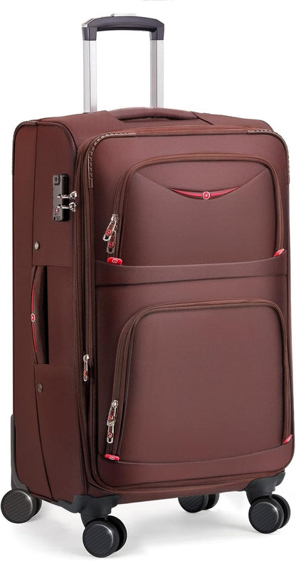 Softside Expandable Luggage with 4 Spinner Wheels, Durable Checked-Luggage Suicase (Coffee, 29-Inch)