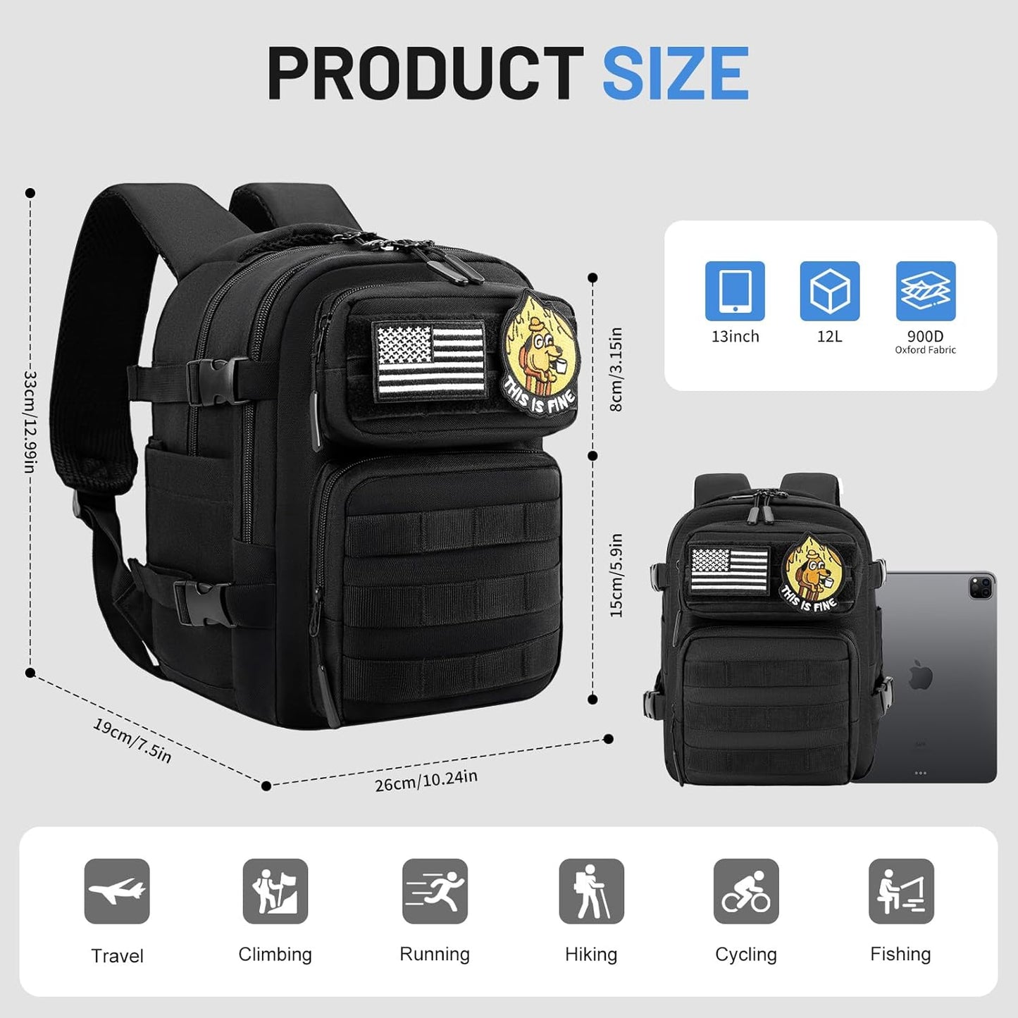 kcross 12L Mini Tactical Backpack for Men and Women, Tactical Backpack Small for Hiking, Small Tactical Bag