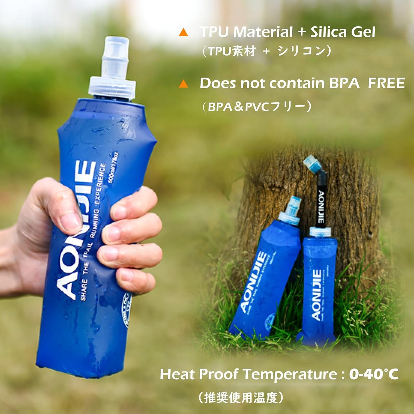TRIWONDER Collapsible Water Bottles TPU Soft Flask Running Bottles BPA-Free Sports Flasks for Hiking Climbing Camping (500ml/16.91oz with Straws - Pack of 2)