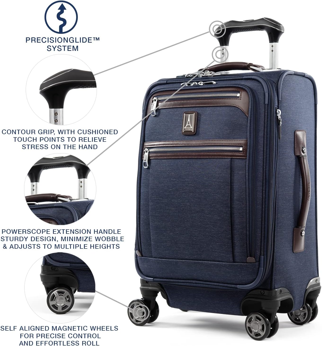 Travelpro Platinum Elite Softside Expandable Carry on Luggage, 8 Wheel Spinner Suitcase, USB Port, Laptop and Tablet Sleeves, Men and Women, True Navy Blue, Carry On 20-Inch