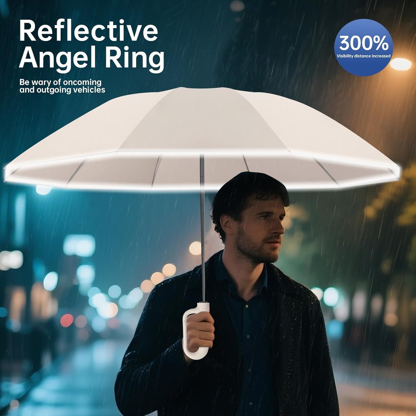 Portable Travel Umbrella, compact, durable, and windproof, reverse folding umbrella with safety reflective ring design, suitable for car and outdoor travel