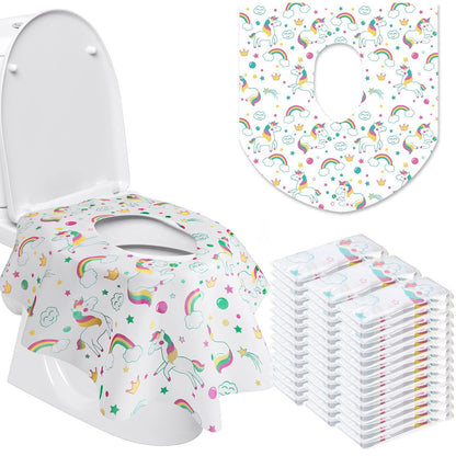 50 Packs Disposable Toilet Seat Covers Extra Large Individually Wrapped for Kids and Adults, Portable Non Slip Waterproof Potty Seat Covers for Toddlers Potty Training, Travel (Unicorn)