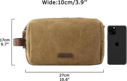 BAGSMART Toiletry Bag for Men, Canvas Travel Toiletry Organizer Dopp Kit Water-resistant Shaving Bag for Toiletries Accessories,Khaki-Medium