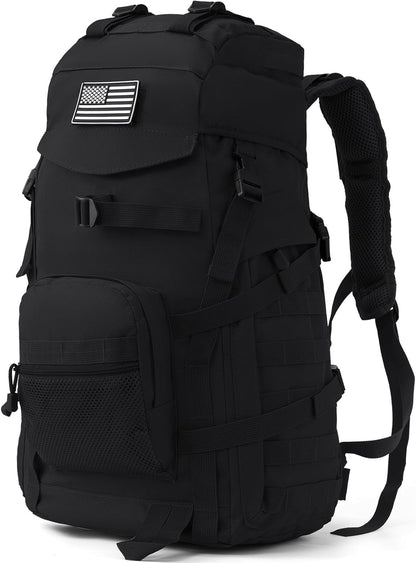 50L Tactical Backpack for Men and Women, Water-Resistant Molle Rucksack, Large Military Assault Pack for Hiking, Hunting, Camping, Gym & Outdoor Survival Black