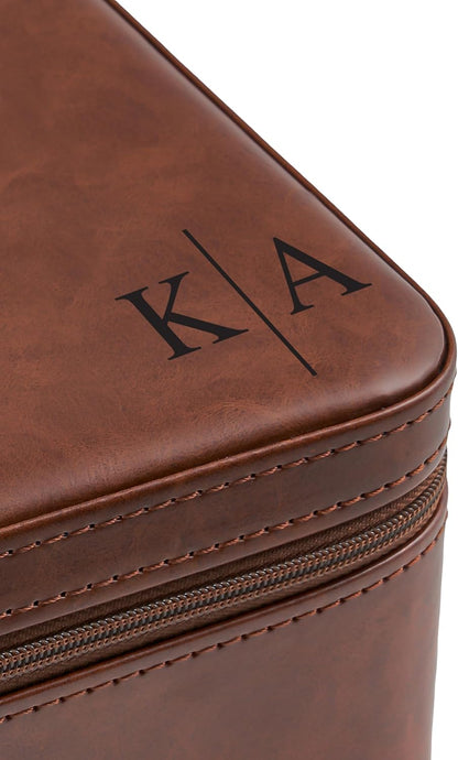 Awesometik Luxury Travel PU Leather Watch Case. Watch Storage Organizer. Watch Display & Watch Holder. Perfect For Watch Collection. Ready to Gift for Men (Brown/Brown, Engraved 2 Slot Watch Case)