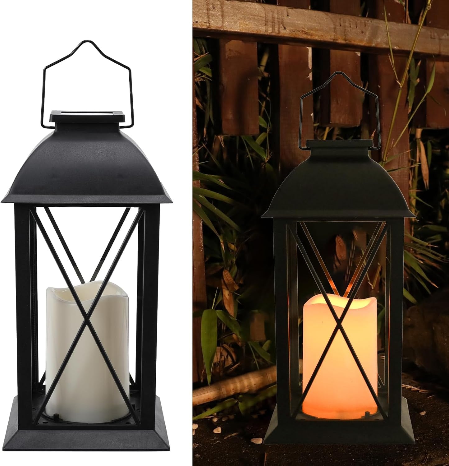 2 Pack Outdoor Solar Lantern 12" Battery Hanging Lanterns Waterproof Vintage Classics Flickering Flameless Candle Lanterns for Patio, Table, Party, Garden, Table, Kitchen