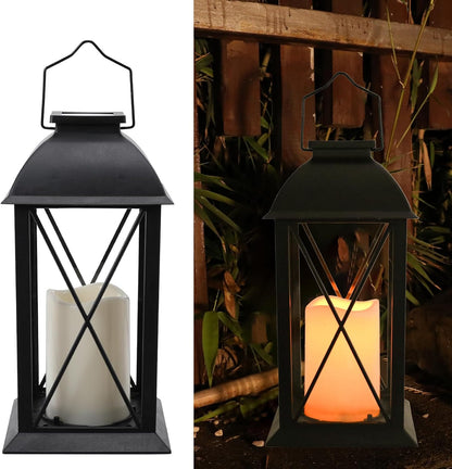 2 Pack Outdoor Solar Lantern 12" Battery Hanging Lanterns Waterproof Vintage Classics Flickering Flameless Candle Lanterns for Patio, Table, Party, Garden, Table, Kitchen