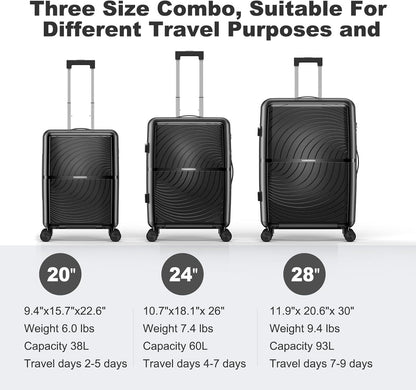 Nazhura Luggage Set, 3-Piece Hardside Suitcase Set, 20-inch Carry On, 24-inch, 28-inch Luggage