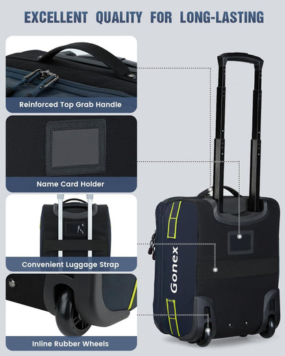 Gonex Waterproof Underseat Carry on Luggage with Wheels, 16 inch PVC Small Wheeled Travel Luggage for Airline, Rolling Overnight Weekender Suitcase for Men Women 30L, Navy Blue