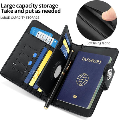 Passport Holder Wallet Bag with AirTag Holder, Card Slots Passport Solt Ticket Cash Solt, Photo Solt Sim Card Pen Slot.Black