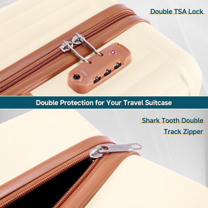 Hoteel Luggage 6-piece Set, 360° Universal Suitcases with Wheels Hard Shell Suitcase with TSA Lock, Including Waterproof Luggage Bag, Travel Maletas for Men and Women,Beige(16/20/24/28Inch)