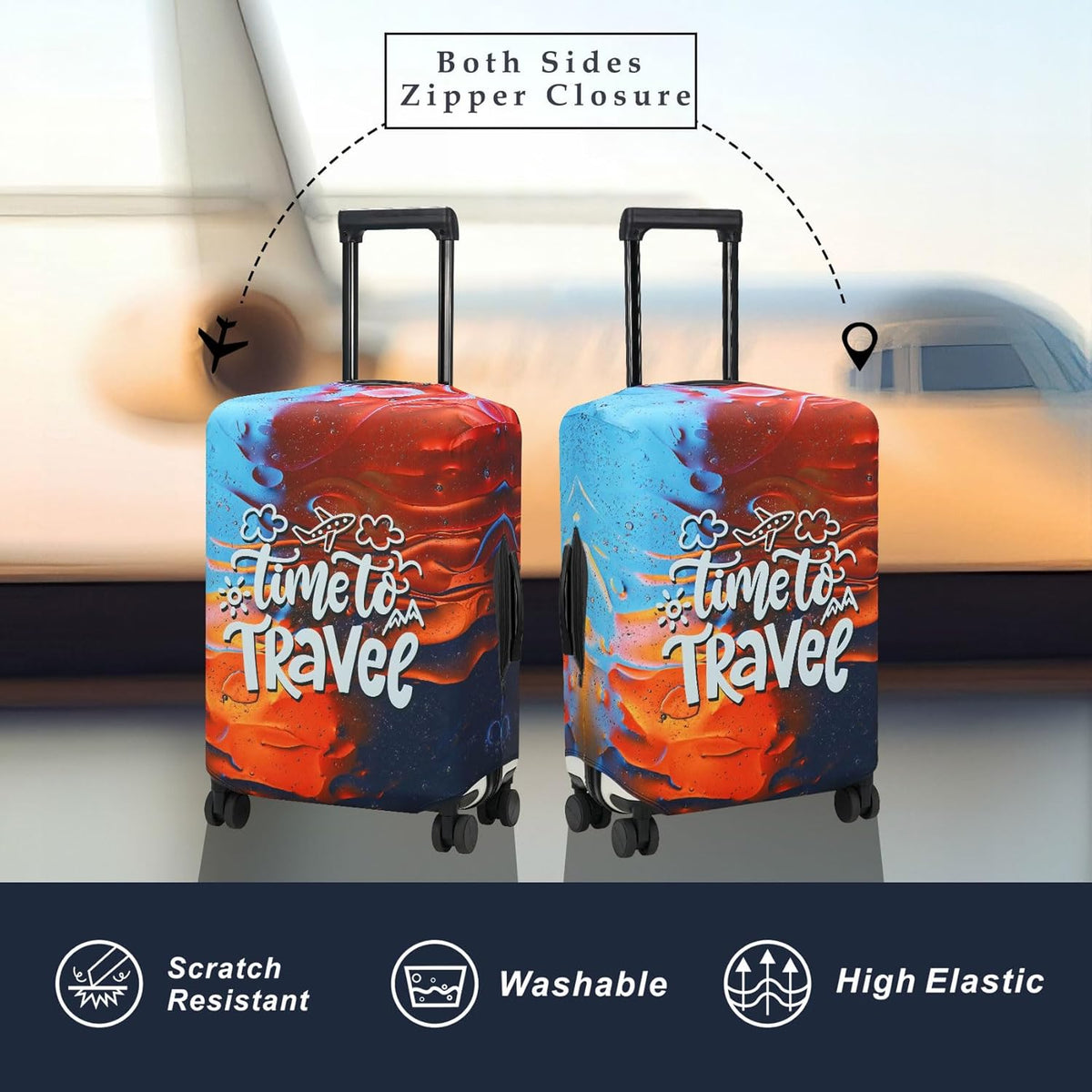 Explore Land Luggage Cover Suitcase Protector Fits 31-32 Inch Case (Time to Travel, XL)