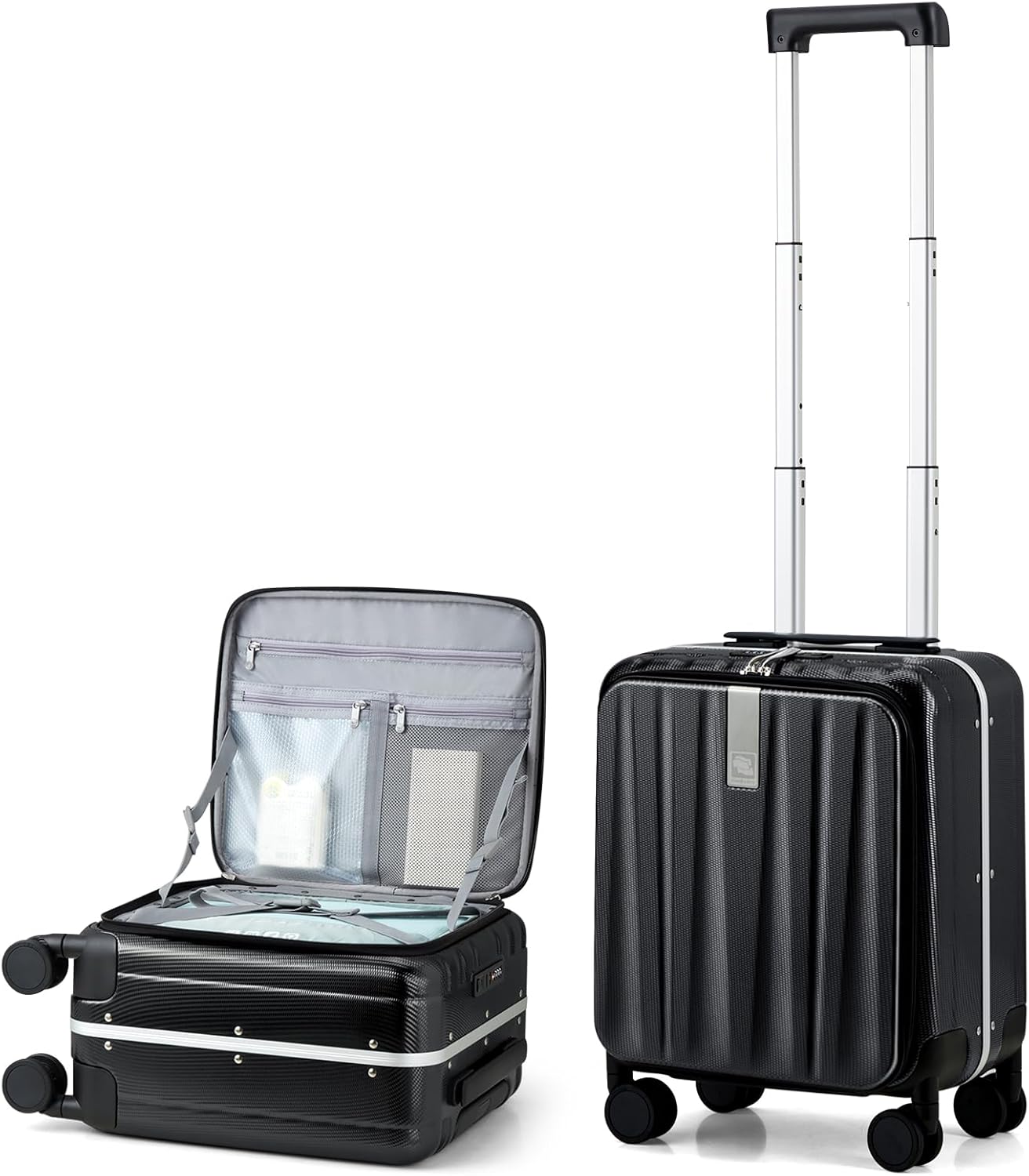 Hanke 16 inch Underseat Carry On Suitcases with Wheels,Lightweight Hard Shell Carry on Luggage with Wheels for Weekender,Top Opening Small Suitcase,Travel Luggage for Womem Men,Jet Black.