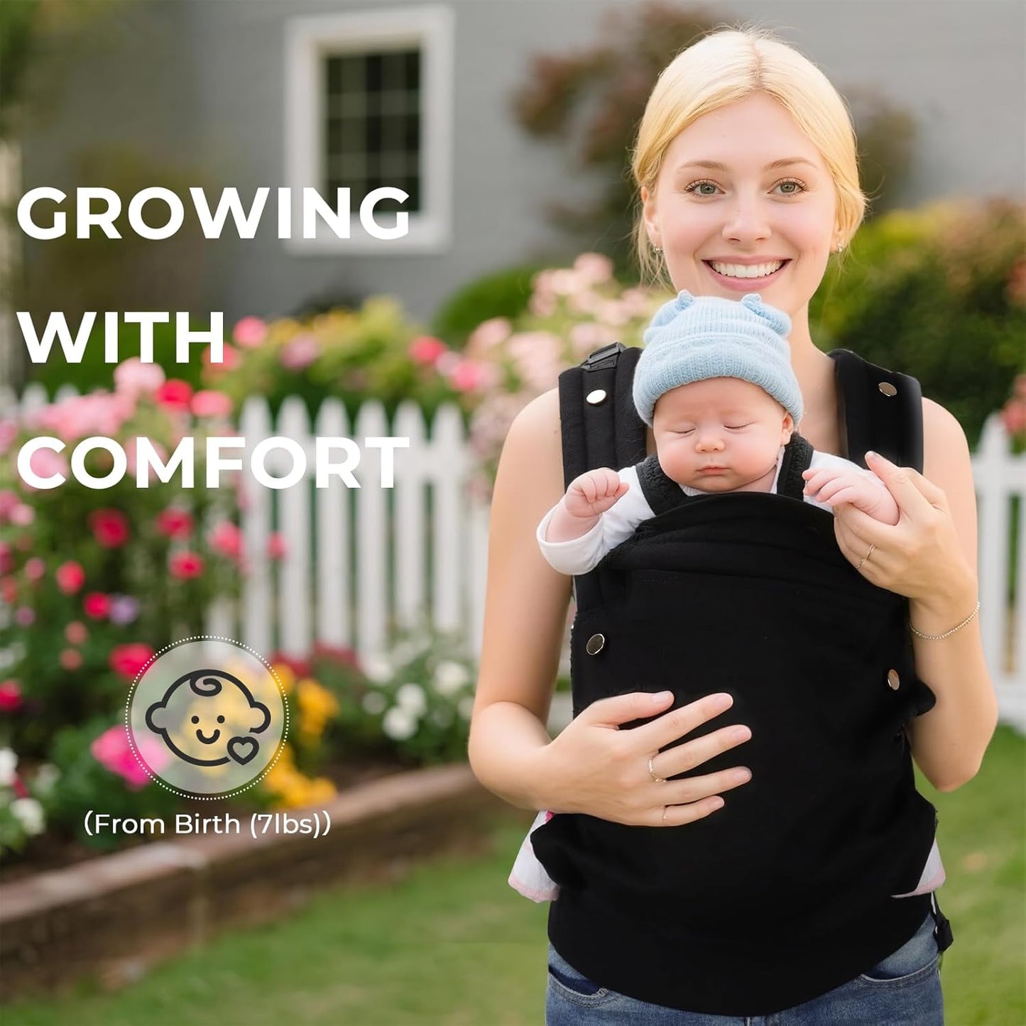 CycleMore Baby Carrier Newborn to Toddler - Soft & Ergonomic Infant Carrier with 3 Carry Positions, Hip-Healthy Adjustable Fit, Travel-Ready, Machine Washable for 7-35 lbs (Black)