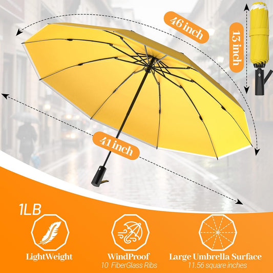 Travel Umbrella Superior, Beautiful & Compact, Large Strong but Light Portable and Automatic Folding Rain Umbrella, Premium Grip, Fits Car & Backpack