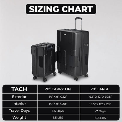 Tach V3.1 Hard Shell 2 Piece Luggage Set - 20 & 28 inch Luggage | Carry On & Large Checked Suitcases | Patented Built-In Connecting System | Rolling Suitcase Links 9 Bags (Black)