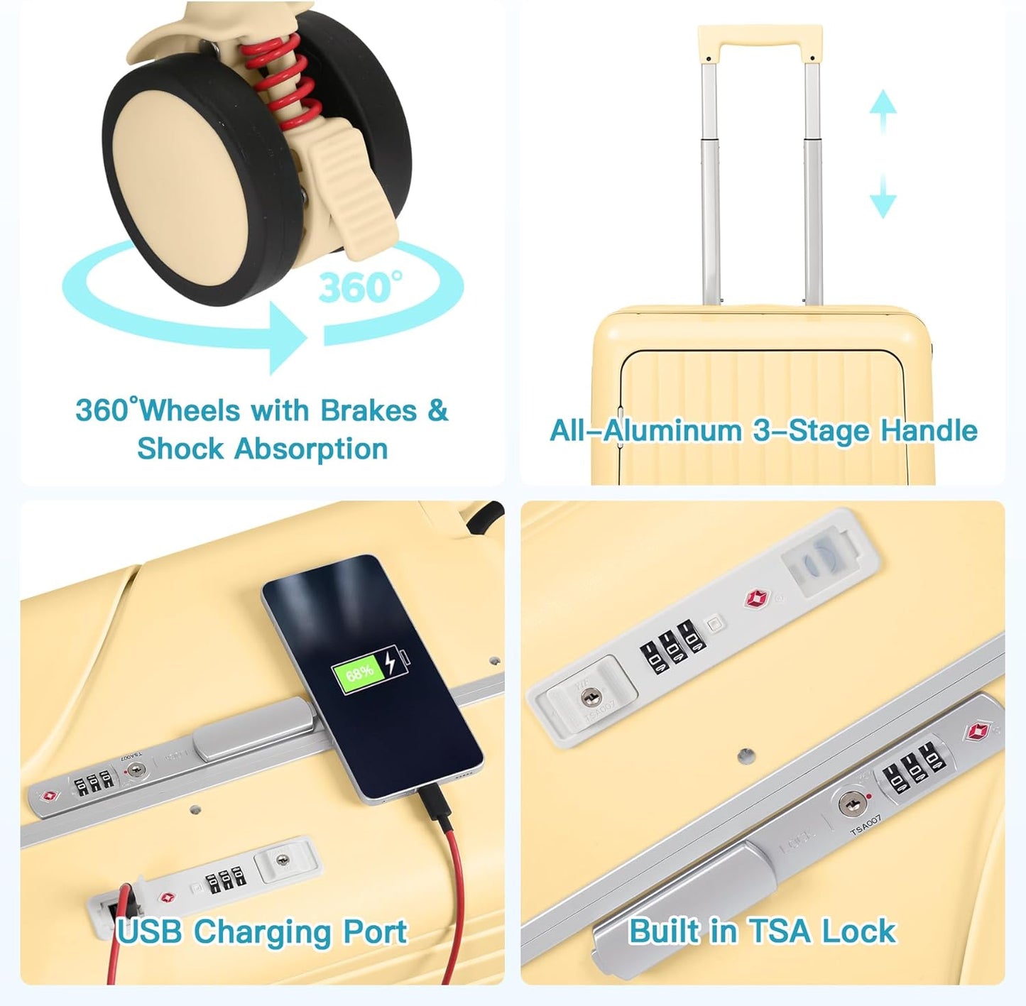 20" Carry-On Luggage with Seat for Kids & Adults, Lightweight Hardside Ride-On Suitcase with Front Opening, TSA Lock, 360° Spinner Wheels (Yellow, 20-inch)