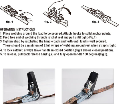 XSTRAP STANDARD Ratchet Tie Down Straps - 8PK - 1'' x 10 ft - 900 LB Break Strength Cargo Straps for Moving Appliances, Lawn Equipment, Motorcycle (Camouflage2)